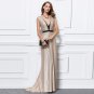 New sexy v-neck champagne sequins long formal gown evening party prom dresses 12