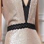 New sexy v-neck champagne sequins long formal gown evening party prom dresses 12