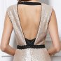 New sexy v-neck champagne sequins long formal gown evening party prom dresses 12