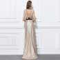 New sexy v-neck champagne sequins long formal gown evening party prom dresses 12