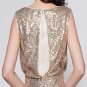 Drape OPen Back  Silver Sequin Wedding Bridesmaid Women Evening Party Prom Ball Dress