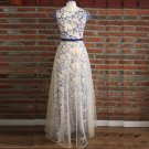Elegant Blue Capped sleeve Tulle Long formal Wedding gowns Evening party Prom dresses