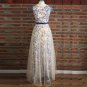 Elegant Blue Capped sleeve Tulle Long formal Wedding gowns Evening party Prom dresses
