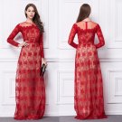 New Red Flower Embellish Illusion Tulle Long sleeve Long formal gowns Prom ball Evening Dresses
