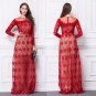 New Red Flower Embellish Illusion Tulle Long sleeve Long formal gowns Prom ball Evening Dresses