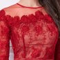 New Red Flower Embellish Illusion Tulle Long sleeve Long formal gowns Prom ball Evening Dresses