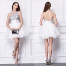 New one shoulder White sequin& Organza short cocktail Party Dresses Homecoming Evening ball gowns