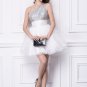 New one shoulder White sequin& Organza short cocktail Party Dresses Homecoming Evening ball gowns