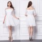 New White Lace &tulle 3/4leeveoff shoulder short cocktail party Women's dresses casual dresses
