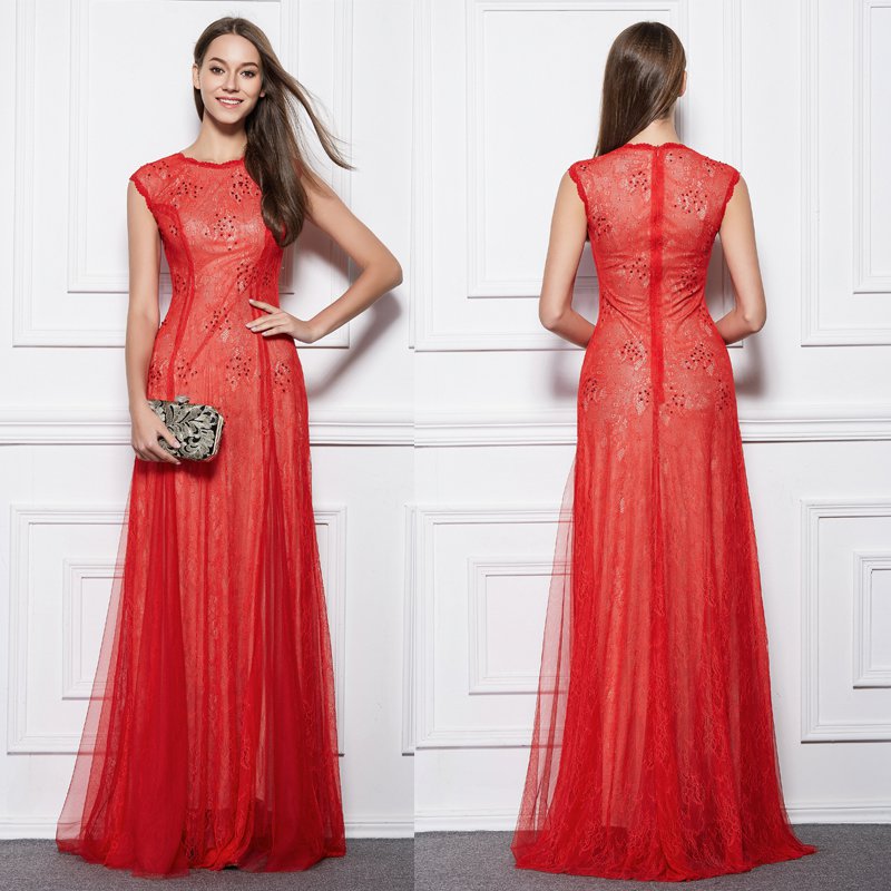 New Red Lace&tulle Long formal Evening Party Dresses Prom ball gowns