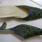 Classique Blue Embroidered/Beaded Open backed court shoes US 8