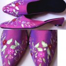 Classique Mauve/Pink Embroidered Open backed court shoes US 7.5