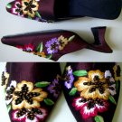 Classique Brown Embroidered/Beaded Open backed court shoes US5.5
