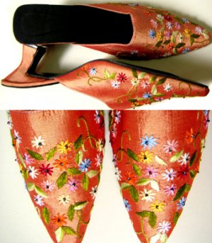 Classique Embroidered/Beaded Open backed court shoes US 6.5