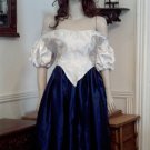 Blue Satin and White Damask Gown Dress