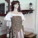 Green Gold Rennaissance Gown Dress W/ Gaunlets