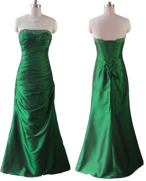 5269 GREEN TAFFETA RUCHED EVENING DRESS UK Size 10