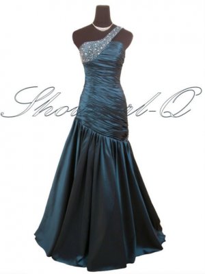 ONE SHOULDER TEAL EVENING DRESS PROM BALL GOWN WEDDING