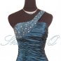 ONE SHOULDER TEAL EVENING DRESS PROM BALL GOWN WEDDING