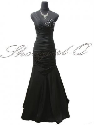 ONE SHOULDER BLACK EVENING DRESS PROM BALL GOWN WEDDING