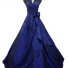 3506 Blue Long Evening Dress School Proms Party Gown Asymetrical bodice UK STOCK