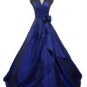 3506 Blue Long Evening Dress School Proms Party Gown Asymetrical bodice UK STOCK