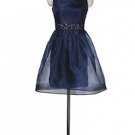 Midnight blue organza cocktail short knee length party dress skirt 1296BL