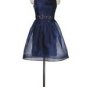 Midnight blue organza cocktail short knee length party dress skirt 1296BL