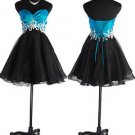 1261 Turquoise Black Empire waistline cocktail skirt short mini dress