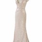 Nude Sequin Capped Long Evening Dress Prom Pageant Dress ball gown UK Stock