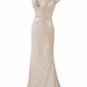 Nude Sequin Capped Long Evening Dress Prom Pageant Dress ball gown UK Stock