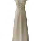 1262 Cappuccino Nude Chiffon Evening Dress Gown Beaded straps UK 8 to 20