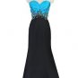 Turquoise Black 2 tone fishtail  evening dress prom ball gown formal occasion