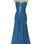 TEAL BLUE RUCHED BEADED LONG EVENING DRESS PROM BALL ROBE TOGA  GOWN