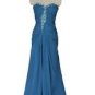 TEAL BLUE RUCHED BEADED LONG EVENING DRESS PROM BALL ROBE TOGA  GOWN