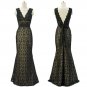 BLACK lace V neckline long evening dress prom ball gown Formal Occasion