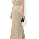 Qpid Showgirl Pale gold sequined v neck cap sleeves long evening dress 8 -20