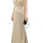 Qpid Showgirl Pale gold sequined v neck cap sleeves long evening dress 8 -20