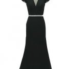 Qpid Showgirl Black Plunged V neckline short sleeves evening dress gown 