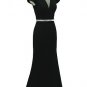 Qpid Showgirl Black Plunged V neckline short sleeves evening dress gownÂ