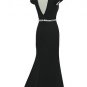 Qpid Showgirl Black Plunged V neckline short sleeves evening dress gownÂ