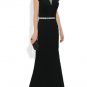 Qpid Showgirl Black Plunged V neckline short sleeves evening dress gownÂ