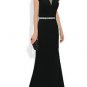 Qpid Showgirl Black Plunged V neckline short sleeves evening dress gownÂ