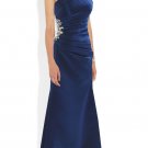 Qpid Showgirl Blue Satin one shoulder pleated beaded long evening prom dress