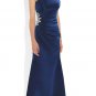 Qpid Showgirl Blue Satin one shoulder pleated beaded long evening prom dress