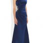 Qpid Showgirl Blue Satin one shoulder pleated beaded long evening prom dress