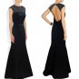 Qpid Showgirl Black Satin long evening dress mesh neckline beaded capes UK STOCK