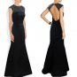 Qpid Showgirl Black Satin long evening dress mesh neckline beaded capes UK STOCK
