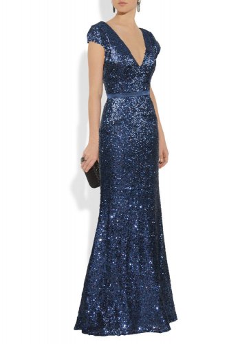 Qpid Showgirl Midnight Blue Sequin Beading Long Evening Dress Prom Ball Gown