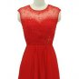 Qpid Showgirl Red Chiffon Beaded Capped Long Evening Dress Prom Gown